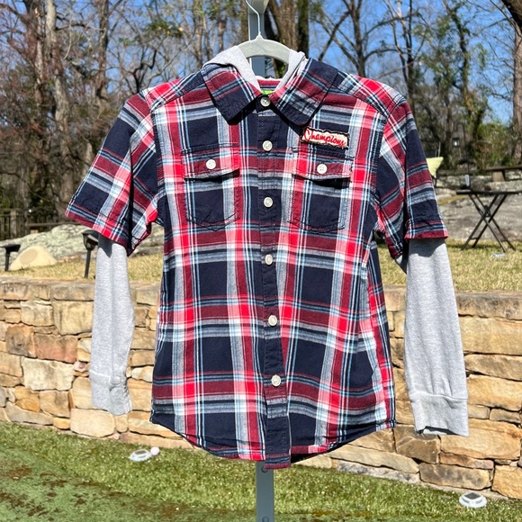 Greendog Flannel Shirt with Gray Hoodie and Long Sleeves - Picture 1 of 14